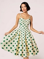 preiswerte Kleider-Retro Vintage 1950er Rockabilly Knielang Kleid Swing-Kleid Ausgestelltes Kleid Spaghetti-Träger Tupfen Kariert / Gingham A-Linie Damen Karneval Urlaub Alltagskleidung Junggesellinnenabschiedsparty
