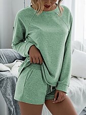 tanie Damskie krótkie komplety-Damskie Moda Moda miejska Codzienny Zestawy spodenek Długi rękaw Półgolf Równina Ściągana na sznurek Codzienny Czarny Rumiany róż Królewski błękit Lato Luźna