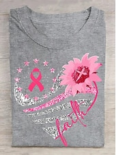 tanie Humor &amp; Cytaty koszulka-Pakiet raka piersi w październiku nosimy różową damską koszulkę z grafiką roślinną, stylową, klasyczną, z krótkim rękawem, okrągłym dekoltem, regularną, codzienną, weekendową