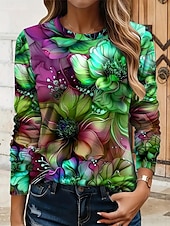 economico T-shirt floreale-Per donna Maglietta Floreale Grafico Piante Vintage Elegante Classico Manica Lunga Girocollo Top Regolari Quotidiano Stampato Giallo Rosso Blu Viola Verde Estate Primavera Autunno