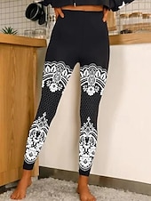 economico -Per donna Pantaloni Eleganti Leggings Collant Atletico Lunghezza intera Naturale Grafico Stampato Comodo Sollevamento glutei Controllo addominale Yoga Casual Quotidiano Oro nero Nero 1 # Nero 2