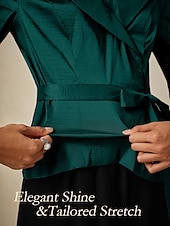 ieftine Topuri imbracate-Pentru femei Bluză Topuri de seară Elegant Metalic Stilat Lungime Manșon 3/4 În V Topuri obișnuite Invitat la nunta Serată Semi formal cravata fata Verde Smarald Primăvară, toamnă, iarnă, vară