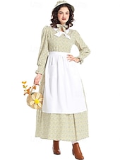  250e anniversaire des États-Unis 19ème siècle années 1800 Robe Prairie Ensemble bonnet et tablier Fille pionnière Epoque Coloniale Pionnier Guerre d'indépendance américaine Fleuri Déguisement Femmes
