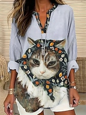 abordables Animaux Tops-Jour de l&#039;Indépendance Américain Blouse Femme Tunique Col V Manches Longues Boho Décontracté Tops Graphique Animal Drapeau Vintage Tropical Tops Reguliers Imprimé Quotidien Denim Bleu Bleu Ciel