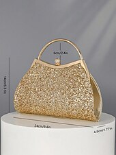 abordables Pochettes et sacs à main de soirée-Pochette de soirée pailletée pour femme – Sac à main doré scintillant avec bandoulière chaîne, élégant sac de soirée pour mariages, bals et cocktails