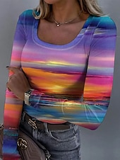 ieftine tricou Art &amp; Design-Pentru femei Tunică Ombre Grafic Epocă Modă Stilat Manșon Lung Pătrat Topuri obișnuite Zilnic Imprimeu Galben Albastru piscină Mov Trifoi Primăvară Toamnă