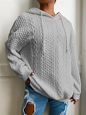 abordables Hauts Simples-Femmes Sweat à capuche Uni Occasionnel manche longue À capuche Hauts Réguliers Rue Tenue Quotidienne Noir Blanche Rose Claire Rouge Bleu Automne Hiver