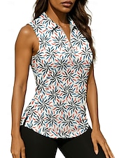 abordables Camisa de Mujer-Mujer Tops Camisa deportiva Camisas de polo Camiseta de tenis Sin Mangas Cremallera Floral UPF50+ Resistente a los rayos UV Alta elasticidad Dispersor de humedad Transpirable Tenis Golf pepinillo