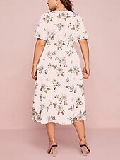 ieftine Rochii-Pentru femei Mărime Plus Rochie casual Floral În V Manșon scurt Vară Primăvară Elegant Modă Modern Casual Rochii Midi Zilnic Concediu Rochie
