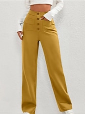 ieftine picior lat și talie înaltă-Pentru femei Picior Larg Pantaloni Drept Șic Stradă Casual Lungime totală Natural Simplu Buzunar Talie elastică Cataramă Comfortabil În aer liber Stradă Ieșire Măr Verde Gri Închis Roșu portocaliu