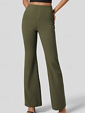 economico gamba larga e vita alta-Per donna Gamba larga Pantaloni a zampa Pantaloni Eleganti Streetwear Casual Lunghezza intera Naturale Semplice Tasca Elastico in vita Comodo All&#039;aperto Vacanza Ferie Grigio scuro Nero Verde militare