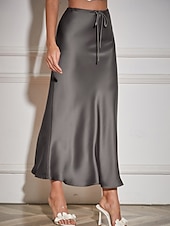 abordables Faldas Lisas-Mujer Falda Casual Maxi Tiro Medio Faldas Plano Correa Microelástico Vacaciones Calle Vino Azul marinero Negro Verde Ejército Otoño Poliéster