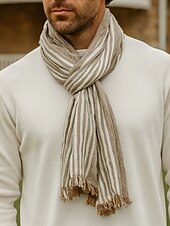 cheap Men&#039;s Ties &amp; Bow Ties-Men&#039;s Striped Cotton Scarf – Lightweight Soft Fringed Wrap for Fall &amp; Winter, Casual Vintage Style Shawl for Travel, Daily Wear &amp; Outdoor Activities