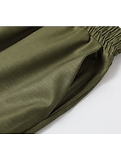  Pantalon large pour femme style bohème, longueur totale, imprimé floral naturel, poches, cordon de serrage élastique, confortable, extérieur, vacances, week-end, vert, été, coupe régulière