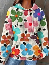 abordables Boutique Graphique Sweatshirts &amp; Hoodies-Femmes Sweat à capuche Fleuri Streetwear Occasionnel Confortable manche longue À capuche Hauts Réguliers Rue Fête Sortir Avec Poches Imprimé Blanche Bleu Violet Automne