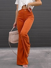 economico Pantaloni a zampa da donna-Per donna Pantaloni a Zampa Chinos Moda Streetwear Lunghezza intera Vita Alta Semplice Taglio alto Comodità All&#039;aperto Micro-elastico Ufficio Streetwear Quotidiano Nero Vino Arancione Blu scuro