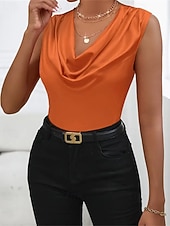 גופייה לנשים סאטן חלקה אופנתי מודרני ללא שרוולים צווארון מרופד רגיל חולצות יומיומי ליציאה סוף שבוע שחור כתום חאקי קיץ זול חולצות שמלות-גופייה לנשים סאטן חלקה אופנתי מודרני ללא שרוולים צווארון מרופד רגיל חולצות יומיומי ליציאה סוף שבוע שחור כתום חאקי קיץ