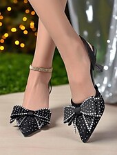 cheap Nightlife Party-Women&#039;s Rhinestone Bow Slingback Heels - Sparkly Pointed Toe Party Shoes for Nightlife, Clubs and Cocktail Events