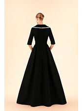 voordelige Vloerlengte-zwart-witte A-lijn moeder van de bruid jurk elegante formele jurk eenvoudig minimalistisch V-hals revers vloerlengte twill satijn 3/4 mouwen met riem 2025