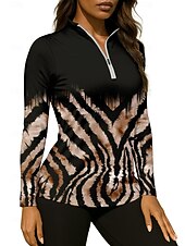 Недорогие Женская рубашка-Жен. Леопард Градиент Рубашка Спортивная рубашка Футболка-поло Теннисная рубашка Длинный рукав Молния Цветочный UPF50+ Устойчивость к УФ Эластичность Влагоотводящие Дышащий Теннис Гольф Пиклбол