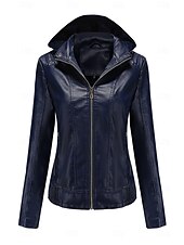 economico Giacche in finta pelle-Per donna Giacca in Ecopelle Giacca in Pile Impermeabile Confortevole Tasca Cerniera completa Foderato in pile Moda Stile da Strada Semplice All&#039;aperto Casual Quotidiano Regolare Con Cappuccio