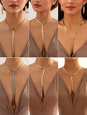 olcso Női nyaklánc-női elegáns fém lasszós nyaklánc szett - minimalista arany &amp;Ezüst Y alakú láncékszer hölgyeknek, tökéletes partikra, randevúkra és estélyi ruhákra