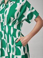 economico Abiti floreali-Per donna Eco Green Geometrico Estate Colletto a Camicia Vacanza XS S M