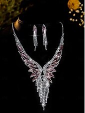 economico Collana da donna-Set di gioielli di lusso in cristallo da donna: collana placcata in argento e orecchini pendenti con accenti di pietre preziose verdi, eleganti accessori per cocktail e feste serali