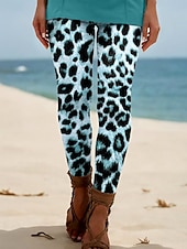 abordables Animaux Impression-Femmes Leggings Vacances ancien Style Ethnique Longueur cheville Taille haute Graphique Léopard Impression 3D Respirabilité Doux Confortable Élastique Extérieur Maison Décontracté Jaune marron Rouge