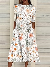 economico Abito Floreale-Per donna Abito Midi Vestito T-Shirt Abito a trapezio Abito Estivo Vacanza Casual Spiaggia Data Abito Estivo Vestibilità regolare Floreale Grafico Manica Corta Girocollo Bianco Rosa Blu Azzurro cielo