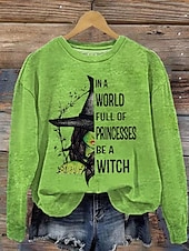 ieftine Topuri de Halloween-Hanorace pentru femei Halloween cu imprimeu grafic casual mânecă lungă guler rotund regular îmbrăcăminte de stradă zilnic imprimeu casual alb verde primăvară-toamnă-iarnă