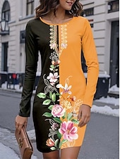 preiswerte Halloweenkleid-Damen Minikleid T-Shirt-Kleid Shiftkleid Sommerkleid Urlaub Lässig Party Täglich Normale Passform Grafik Tiermotiv Langarm Rundhalsausschnitt Schwarz Gelb Purpur Orange Frühling Herbst Winter