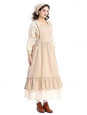  250-årsjubileum USA 1800-talet Gamla västern Prärieklänning Pioneer Girl Koloniala kostymer Pionjär Revolutionskriget Maskeradkläder Dam Halloween Karnival 4 juli Vuxen Klänning Förkläde Huvudbonad