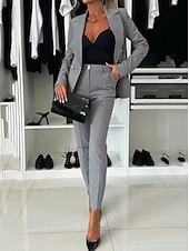 abordables Trajes de blusa para mujer-Mujer Moda Formal Trajes de chaqueta Manga Larga Color sólido Trabajo Negocio Negro Blanco Rosa Primavera &amp; Otoño Ajuste regular