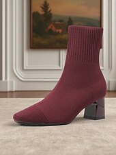 preiswerte Stiefeletten-Marineblaue Strick-Sockenstiefel für Damen – spitze Stretch-Stiefeletten mit Blockabsatz für elegante Alltags- und Herbstoutfits