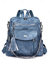 abordables Sacs à Dos de Mode-Sac à dos convertible en similicuir pour femme – Sac à bandoulière vintage multi-poches avec pompon pour les déplacements quotidiens, les voyages et le travail