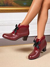 abordables Années 1950-Bottines bordeaux d&#039;inspiration victorienne des années 1900 pour femmes – bottines à talons à lacets en similicuir avec nœud en ruban pour un usage quotidien et des tenues vintage