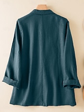 preiswerte Blazer &amp; Anzüge-Damen-Blazer aus Baumwollleinen, bequem, atmungsaktiv, Tasche, lässig, einfarbig, fürs Büro, Straße, lässig, Alltagskleidung, einreihig, normal, Umlegekragen, normale Passform, langärmelig, Oberbekleidung, weiß, grün, beige, Sommer