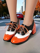 preiswerte 1950er Jahre-Zweifarbige Oxford-Schuhe mit Blockabsatz für Damen – Retro-Schnürschuhe in Mintgrün und Metallic für den Streetstyle im 50er-Jahre-Stil, Alltagsoutfits und legere Anlässe