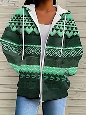 economico Tops Boho-Giacca Felpa con Cappuccio da Donna con Maniche Lunghe e Zip con Tasche Leggera e Casual Micro-elastica Oversize Geometrica a Strisce Attiva Vintage Sportiva con Coulisse Rosso Blu Viola Marrone