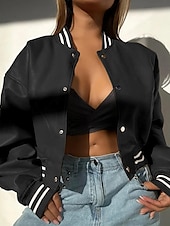 economico Giacche in finta pelle-Per donna Giacca in Ecopelle Giacca Casual Confortevole Bottoni Moda Moderno All&#039;aperto Semplice Uscire Casual Quotidiano Weekend Monopetto Corto Collo alla coreana Vestibilità regolare Manica Lunga