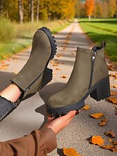 baratos Botas do Chelsea-Botas Chelsea femininas de camurça sintética – botins de salto grosso e sola de borracha para passeios de outono na fazenda, estradas rurais e colheita de abóboras