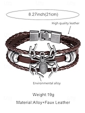 abordables Accessoires d&#039;Halloween-Bracelet araignée d&#039;Halloween pour homme – Bracelet tressé en similicuir gothique avec breloque araignée en alliage, bijou ajustable de style punk pour fêtes, cosplay et événements en boîte de nuit