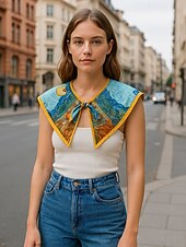 abordables Foulards pour femmes-Col amovible imprimé artistique pour femme – col foulard coloré inspiré de Van Gogh, style rétro vintage, accessoire de mode élégant pour tenues décontractées, tenues de bureau et événements artistiques