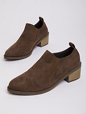 billige Slip-ons og loafers til kvinner-Brune damesko i semsket skinn med lav hæl – komfortabel, avslappet stil for turer utendørs, gårdsbesøk og hverdagsbruk