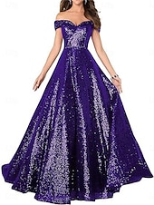 A-Line Evening Gown Elegant Dress Formal Performance Floor Length Short Sleeve Off Shoulder Sequined Backless with Pleats cheap Long Dresses & Gowns-A-Line Evening Gown Elegant Dress Formal Performance Floor Length Short Sleeve Off Shoulder Sequined Backless with Pleats