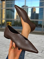 abordables Chaussures sans lacet et mocassins femme-ballerines à bout pointu en similicuir marron pour femmes – mocassins minimalistes à enfiler en V, tenues de bureau élégantes et décontractées au quotidien