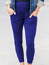 billiga Enkla Leggings-Dam Byxor Damasker Streetwear Ledigt Fullängd Naturlig Slät Ficka Elastisk midja Mjuk Utomhus Semester Utekväll Grå Svart Röd Blå Höst Normal