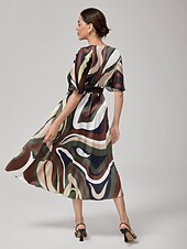 voordelige Bloemenjurken-Dames Vrouw Casual jurk Halflange jurk Regenboog Korte mouw camouflage Zomer Lente Meerdere Seizoenen V-hals Vakantie Modern XS S M