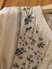 abordables Chemises-Femmes Chemises en coton et lin Fleuri Bohème Occasionnel Manche 3/4 Col ras du cou Hauts Réguliers Quotidien Broderie Vert Abricot Été Printemps Automne